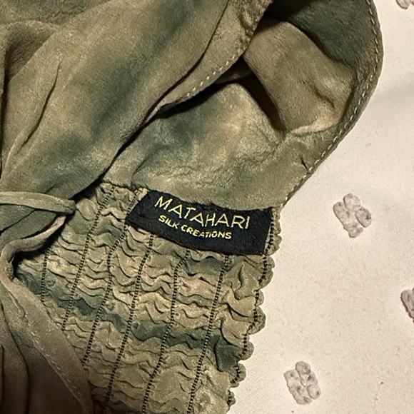 Army Forest Sage Tan Pink Green Beaded Strapless Silk Top with Tassels - Picture 6 of 6